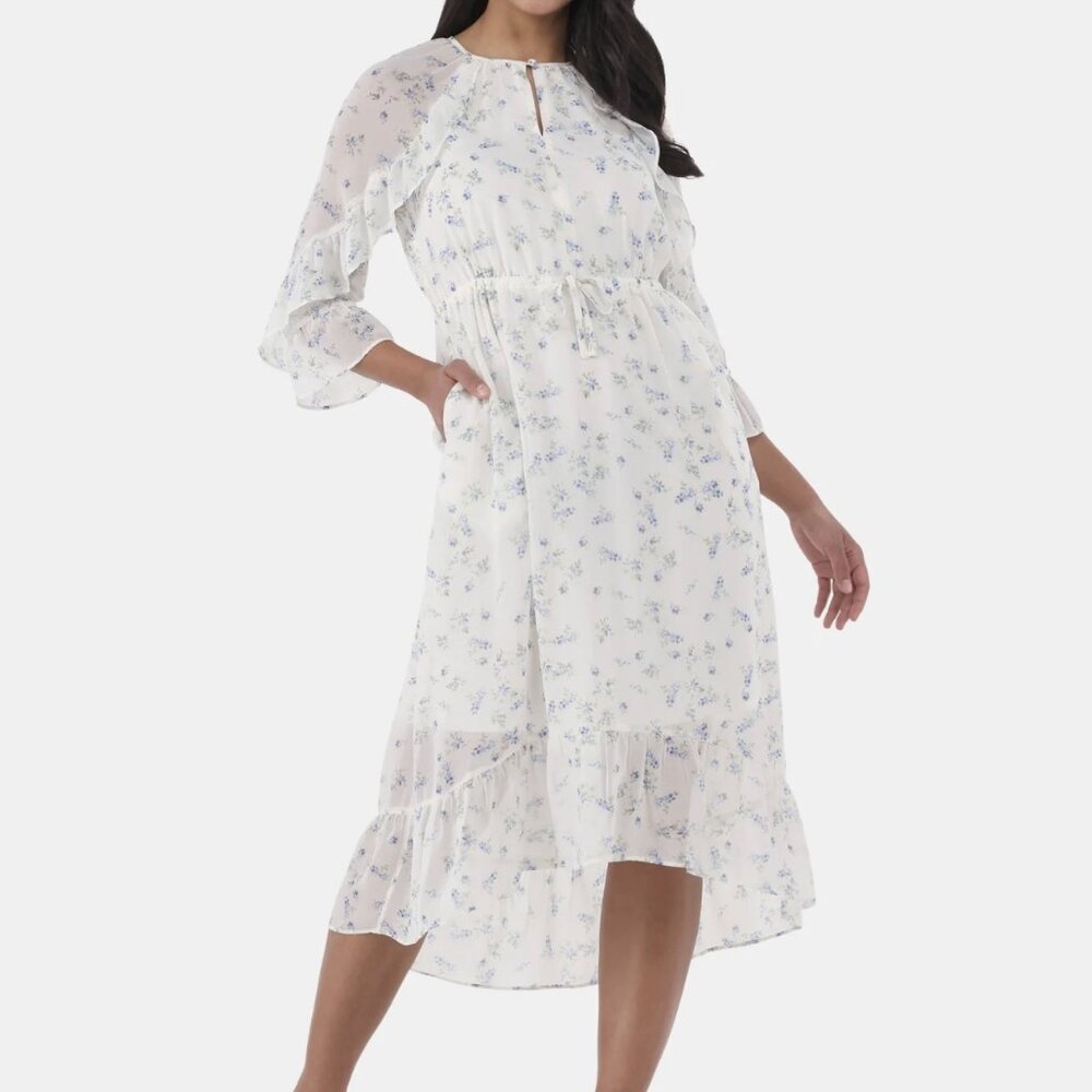 Chiffon Blue Floral Cottagecore Shabby Chic Prairei Maxi Midi Dress XXL Time Tru